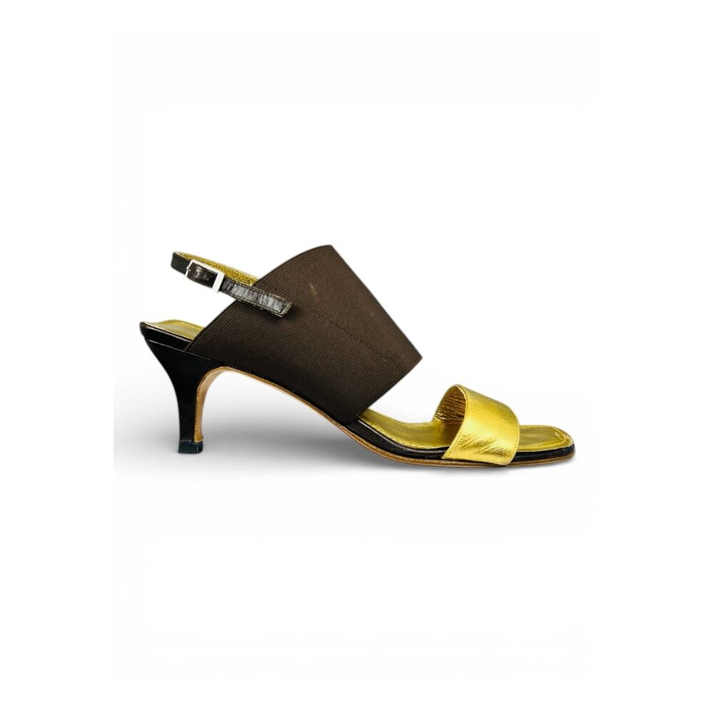 Chanel Vintage Gold Cap Toe Slingback Heels 38 Karl Lagerfeld 1999